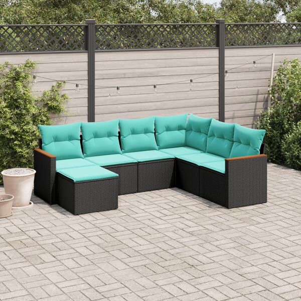 vidaXL Salon de jardin 7 pcs avec coussins noir r&eacute;sine tress&eacute;e