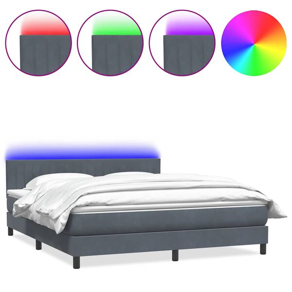 vidaXL Sommier &agrave; lattes de lit et matelas et LED gris fonc&eacute; 180x210cm velours