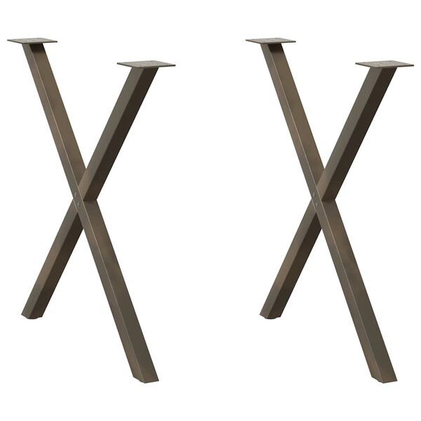 vidaXL Pieds de table &agrave; manger en forme de X, 2 pi&egrave;ces, acier naturel, 70 x (72-73) cm