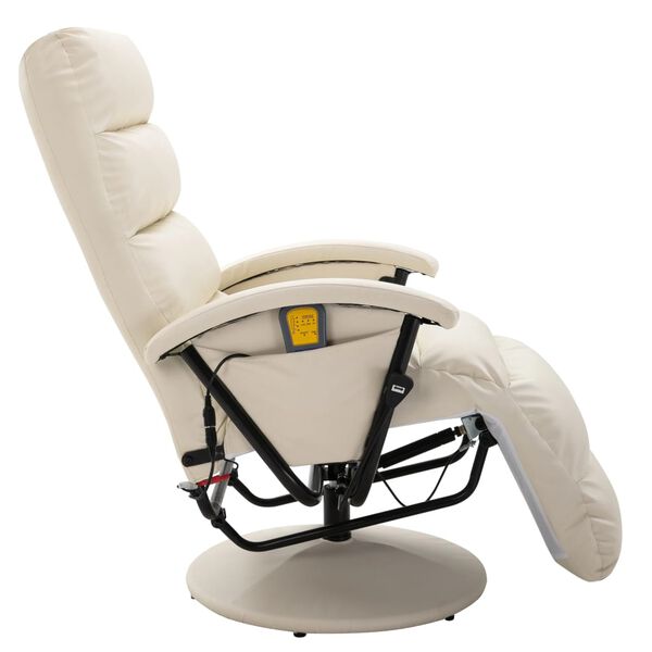 vidaXL Fauteuil de massage TV inclinable blanc crème similicuir