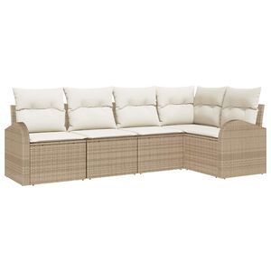 vidaXL Ensemble de canap&eacute; de jardin 5 pcs Beige et blanc polyrotin