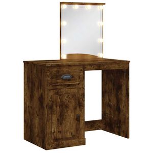 vidaXL Coiffeuse avec lumi&egrave;res LED ch&ecirc;ne fum&eacute; 90x42x132,5 cm