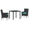 vidaXL Ensemble table et chaises avec coussin 3 pcs Noir Rotin PE