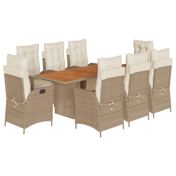 vidaXL Ensemble &agrave; manger de jardin et coussins 9 pcs beige Poly rotin