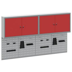 vidaXL Ensemble d'armoires &agrave; outils avec &eacute;tag&egrave;re 6 pi&egrave;ces Rouge