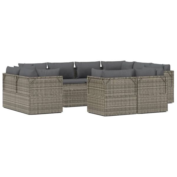 vidaXL Salon de jardin 12 pcs avec coussins Gris R&eacute;sine tress&eacute;e