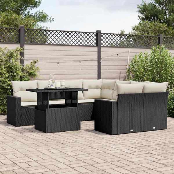 vidaXL Salon de jardin 9 pcs avec coussins noir r&eacute;sine tress&eacute;e