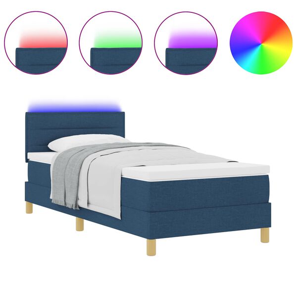 vidaXL Lit &agrave; ressort LED avec matelas Bleu 100 x 200 cm tissu