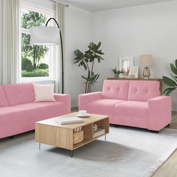 vidaXL Canap&eacute; 3 pcs Rose Tissu en lin m&eacute;lang&eacute;