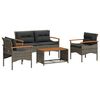 vidaXL Salon de jardin 4 pcs avec coussins gris r&eacute;sine tress&eacute;e