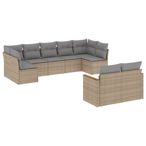 vidaXL Salon de jardin avec coussins 9pcs m&eacute;lange beige r&eacute;sine tress&eacute;e