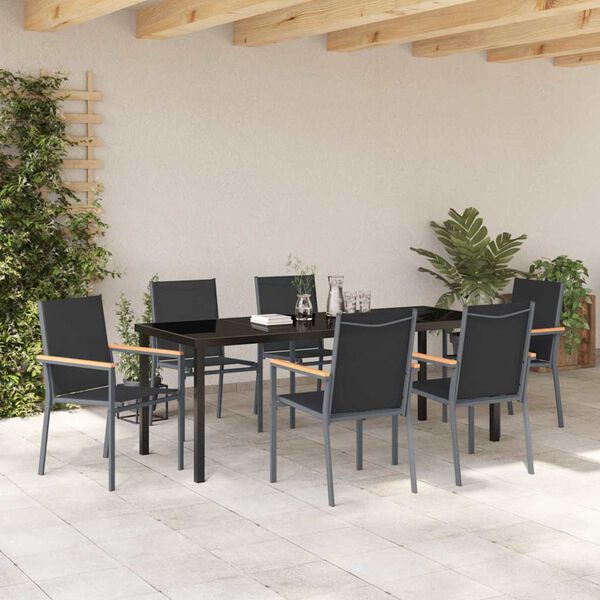 vidaXL Ensemble de salle &agrave; manger pour jardin 7 pcs Noir