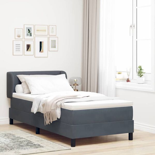 vidaXL Lit &agrave; ressorts avec matelas Gris fonc&eacute; 100 x 200 cm Velours