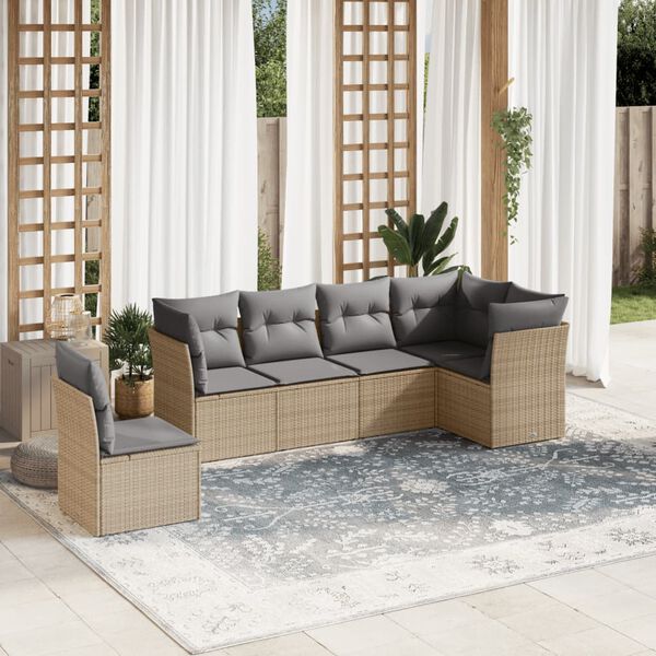 vidaXL Salon de jardin avec coussins 6 pcs beige r&eacute;sine tress&eacute;e