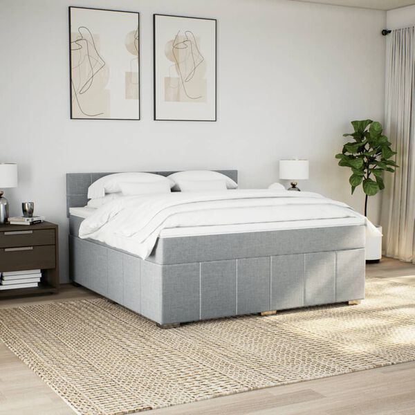 vidaXL Sommier &agrave; lattes de lit avec matelas Gris clair 180x200cm Tissu