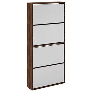 vidaXL Armoire &agrave; chaussures miroir 4 niveaux ch&ecirc;ne marron 63x17x134 cm