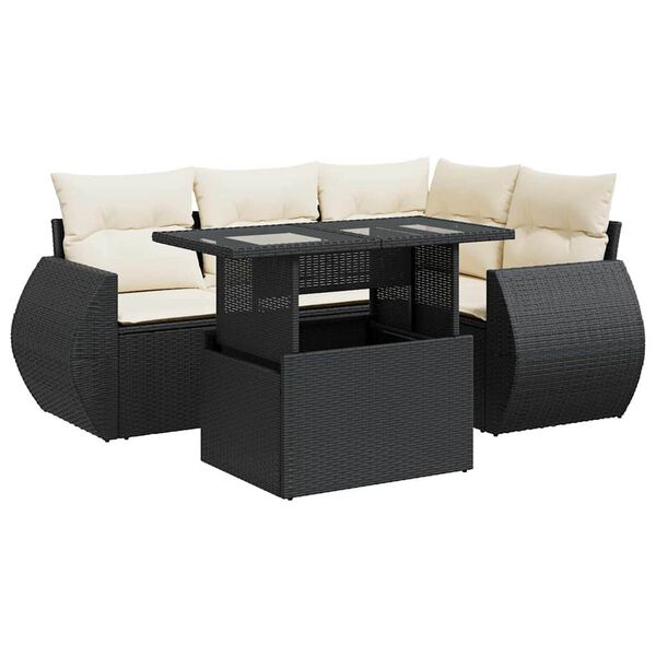 vidaXL Salon de jardin 5 pcs avec coussins noir résine tressée