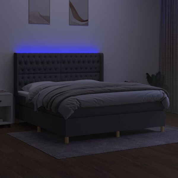 vidaXL Sommier &agrave; lattes de lit matelas LED Gris fonc&eacute; 160x200 cm Tissu