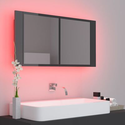 vidaXL Armoire à miroir de bain à LED Gris brillant 90x12x45 cm