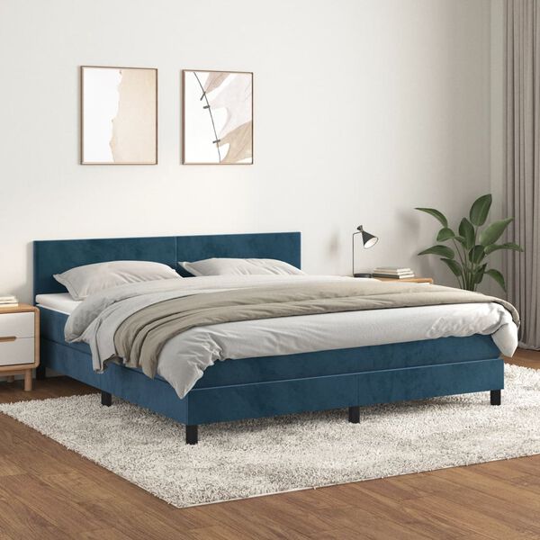 vidaXL Sommier &agrave; lattes de lit et matelas Bleu fonc&eacute; 180x200cm Velours