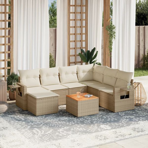 vidaXL Salon de jardin avec coussins 8 pcs beige r&eacute;sine tress&eacute;e