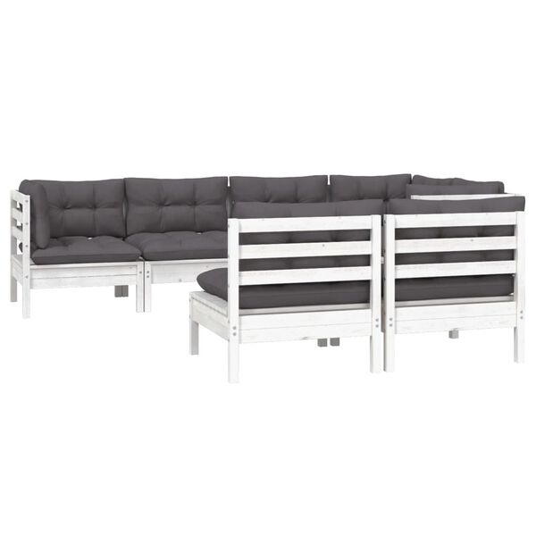 vidaXL Salon de jardin 7 pcs avec coussins Blanc Bois de pin massif