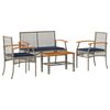 vidaXL Salon de jardin 4 pcs avec coussins gris r&eacute;sine tress&eacute;e