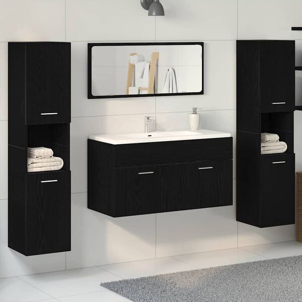 vidaXL Ensemble de mobilier de salle de bain 4 pcs Ch&ecirc;ne noir