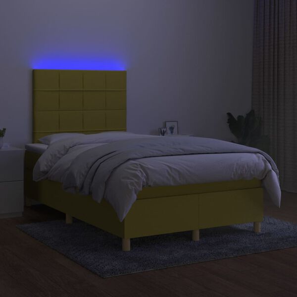 vidaXL Sommier &agrave; lattes de lit et matelas et LED Vert 120x200 cm Tissu