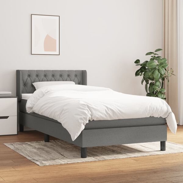 vidaXL Sommier &agrave; lattes de lit et matelas Gris fonc&eacute; 90x190 cm Tissu