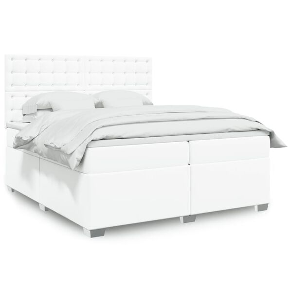vidaXL Sommier à lattes de lit avec matelas Blanc 200x200cm Similicuir