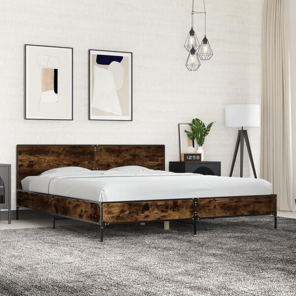 vidaXL Cadre de lit sans matelas ch&ecirc;ne fum&eacute; 180x200 cm