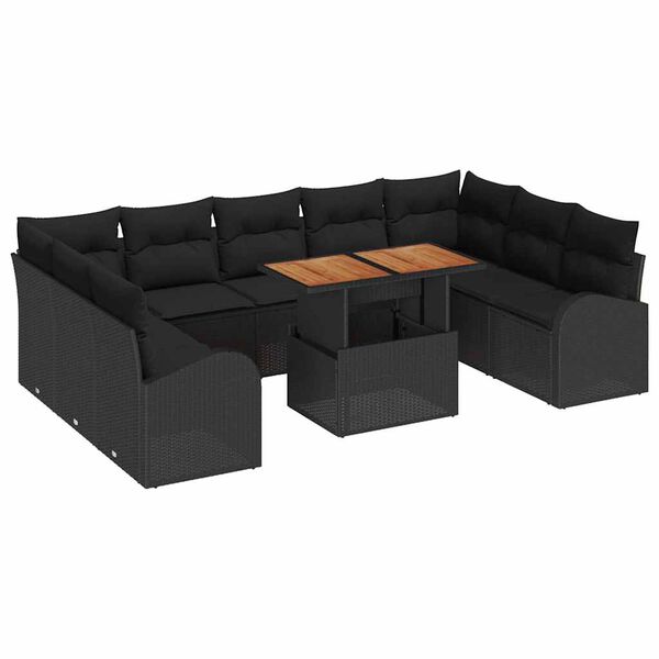 vidaXL Ensemble de canap&eacute; de jardin avec coussin 10 pcs Noir