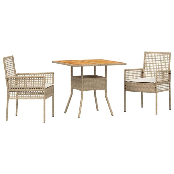 vidaXL Ensemble de salle &agrave; manger pour jardin 3 pcs Beige polyrotin