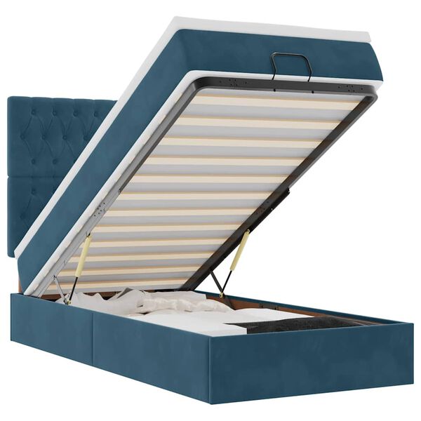 vidaXL Cadre de lit ottoman avec matelas bleu fonc&eacute; 90x190 cm velours