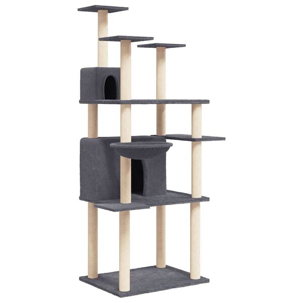 vidaXL Arbre &agrave; chat avec griffoirs en sisal Gris fonc&eacute; 166 cm