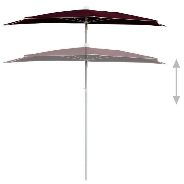 vidaXL Demi-parasol de jardin avec m&acirc;t 180x90 cm rouge bordeaux