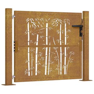 vidaXL Portail de jardin 100x75 cm en acier Corten et bambou