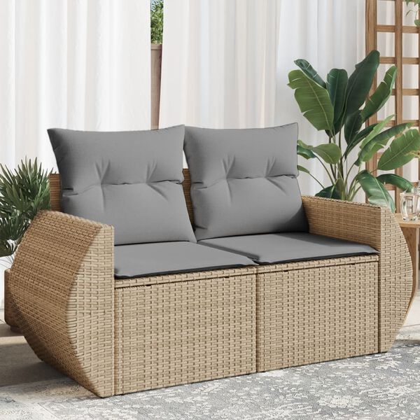 vidaXL Canap&eacute; de jardin avec coussins 2 places beige r&eacute;sine tress&eacute;e