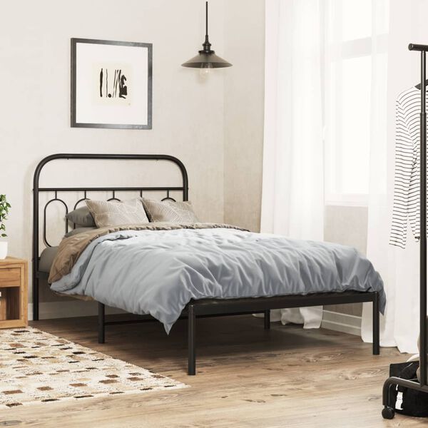 vidaXL Cadre de lit m&eacute;tal sans matelas avec t&ecirc;te de lit noir 100x190cm