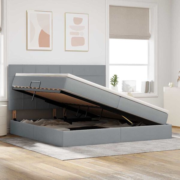 vidaXL Lit avec rangement et matelas Gris clair 200 x 200 cm Polyester