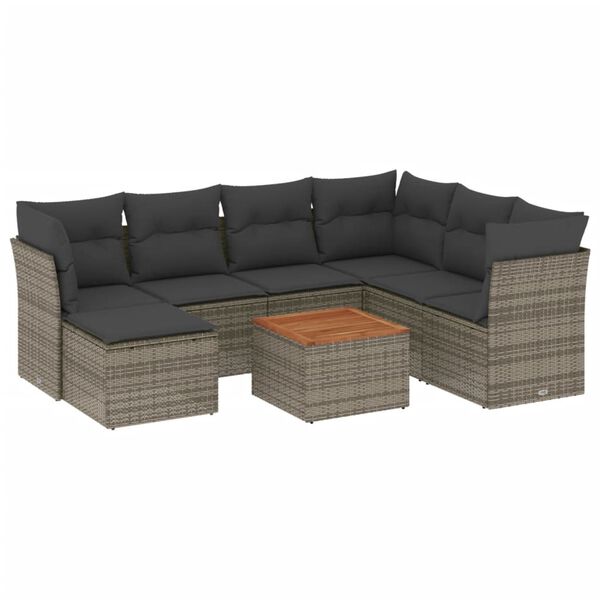 vidaXL Salon de jardin 8 pcs avec coussins gris r&eacute;sine tress&eacute;e