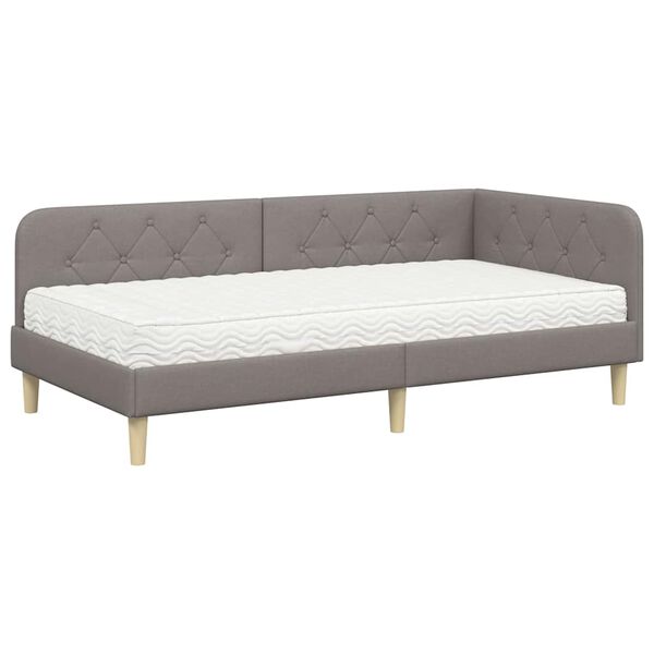 vidaXL Cadre de lit d'angle avec matelas Taupe 90 x 200 cm tissu