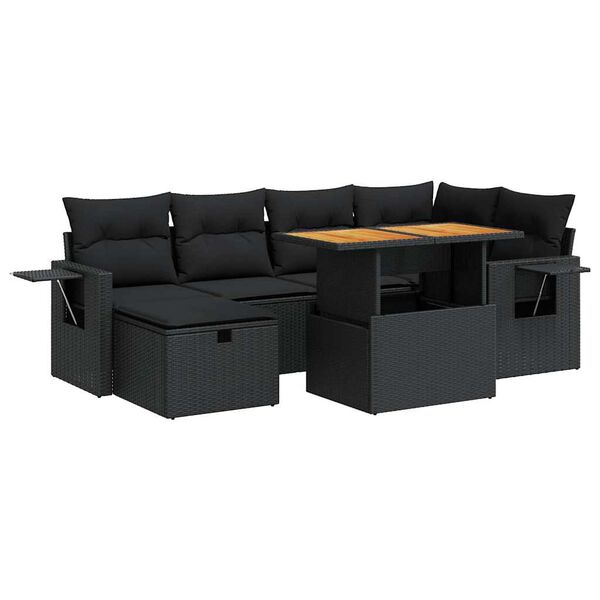 vidaXL Salon de jardin avec coussins 8 pcs noir r&eacute;sine tress&eacute;e acacia