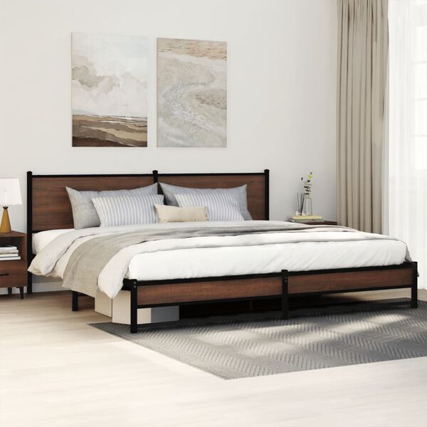 vidaXL Cadre de lit en m&eacute;tal sans matelas ch&ecirc;ne marron 200x200 cm