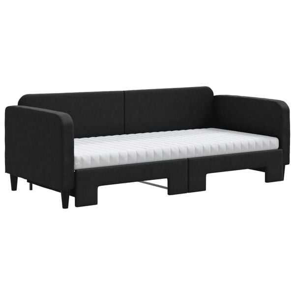 vidaXL Lit de jour avec gigogne et matelas noir 90x200 cm tissu