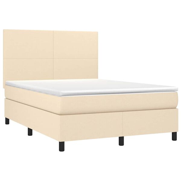 vidaXL Sommier &agrave; lattes de lit et matelas et LED Cr&egrave;me 140x200cm Tissu