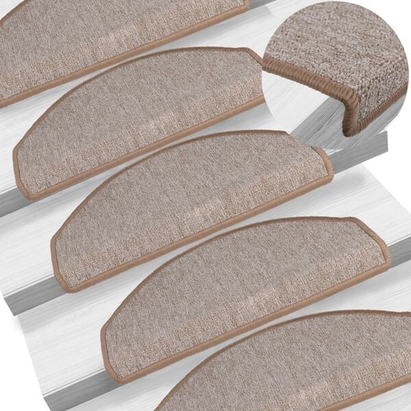 vidaXL Tapis d'escalier 15 pi&egrave;ces 65 x 24 x 4 cm Marron clair Demi-rond Grand