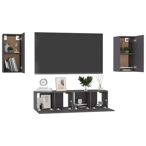 vidaXL Ensemble de meubles TV 4 pcs Gris Bois d&rsquo;ing&eacute;nierie