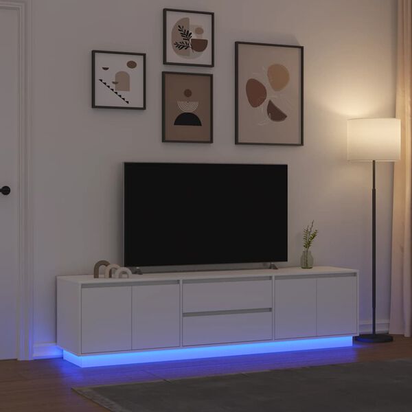 vidaXL Meuble TV avec lumi&egrave;res LED blanc 193,5x41x50 cm
